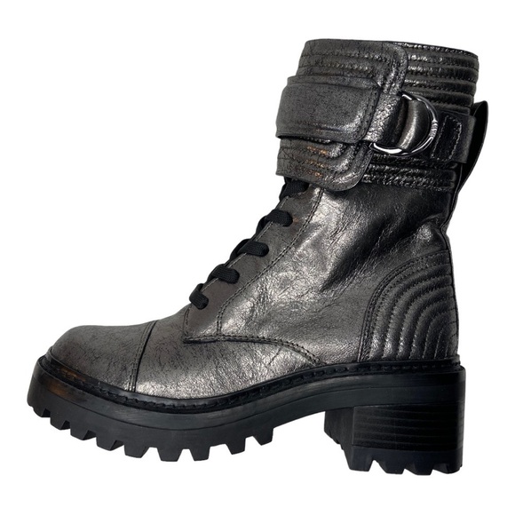 DKNY Women's Gun Metal Basia Buckled Quilted Block-Heel Combat Boots Size 5.5 - Picture 1 of 14